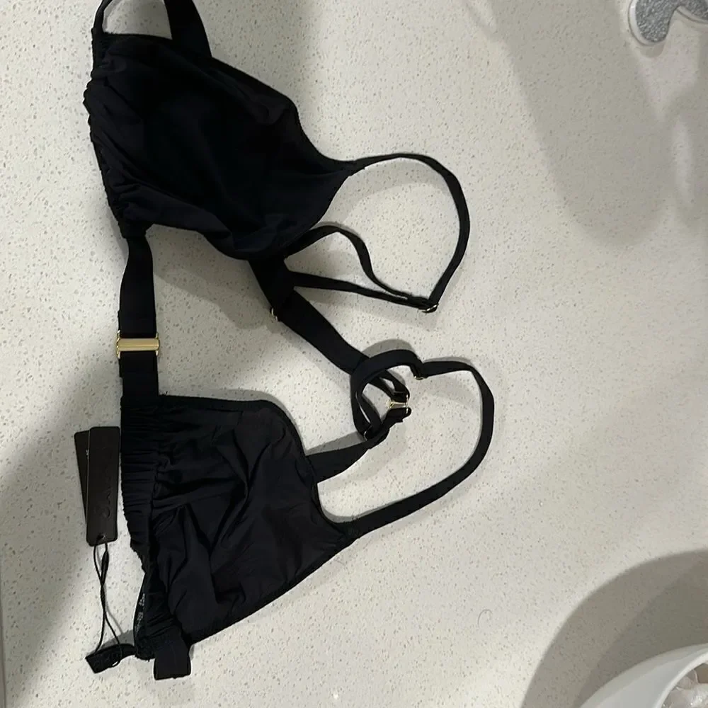 SKIMS NWT Black Onyx Triangle Sheer Bralette Front Clasp Size 4X - Picture 2 of 4